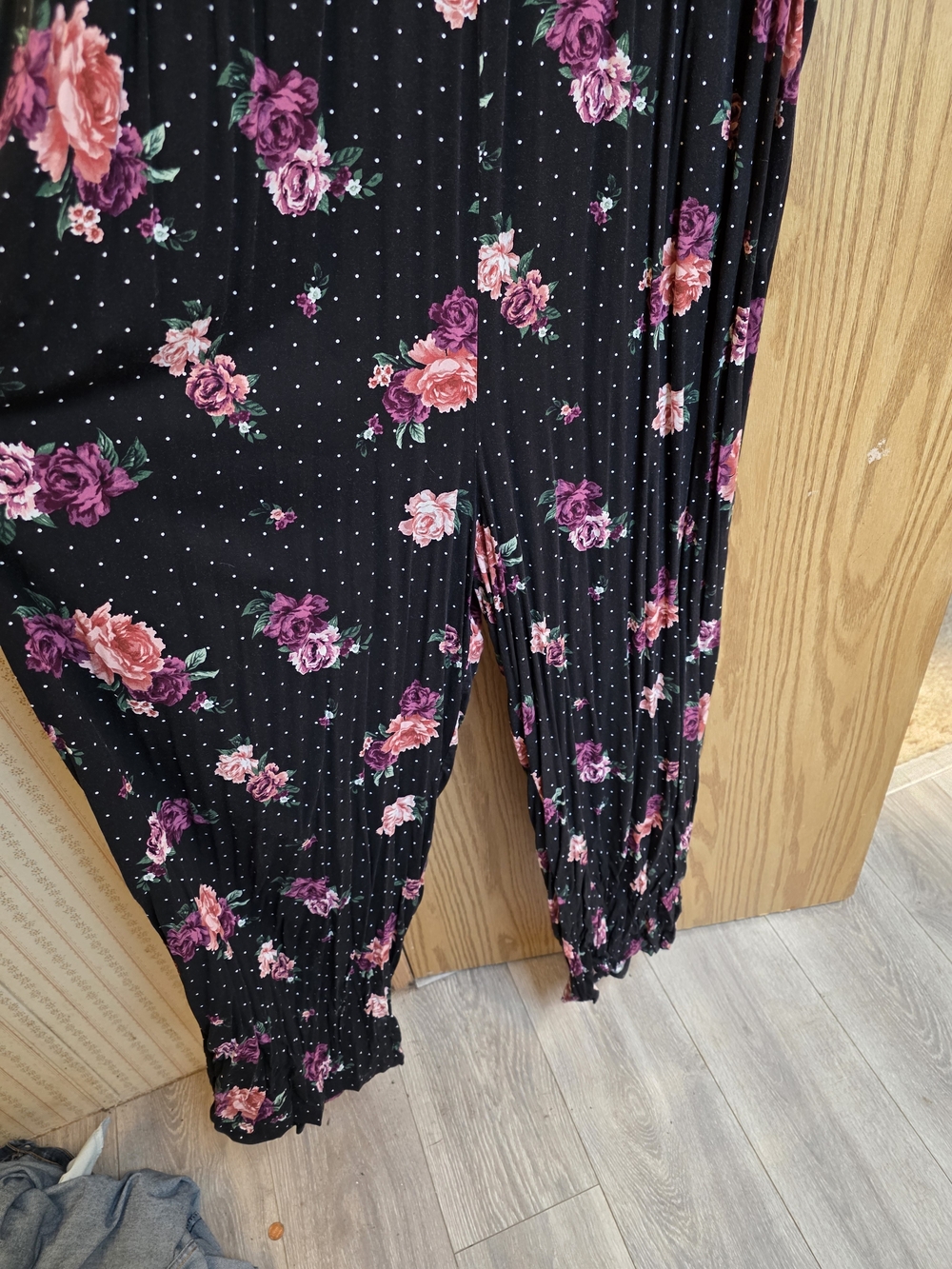 torrid Black Floral Jumpsuit with Pink & Purple Roses - Picture 3 of 4